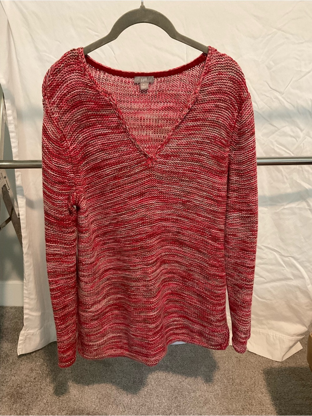J. Jill Red Marled V-Neck Knit Pullover Sweater Size M
